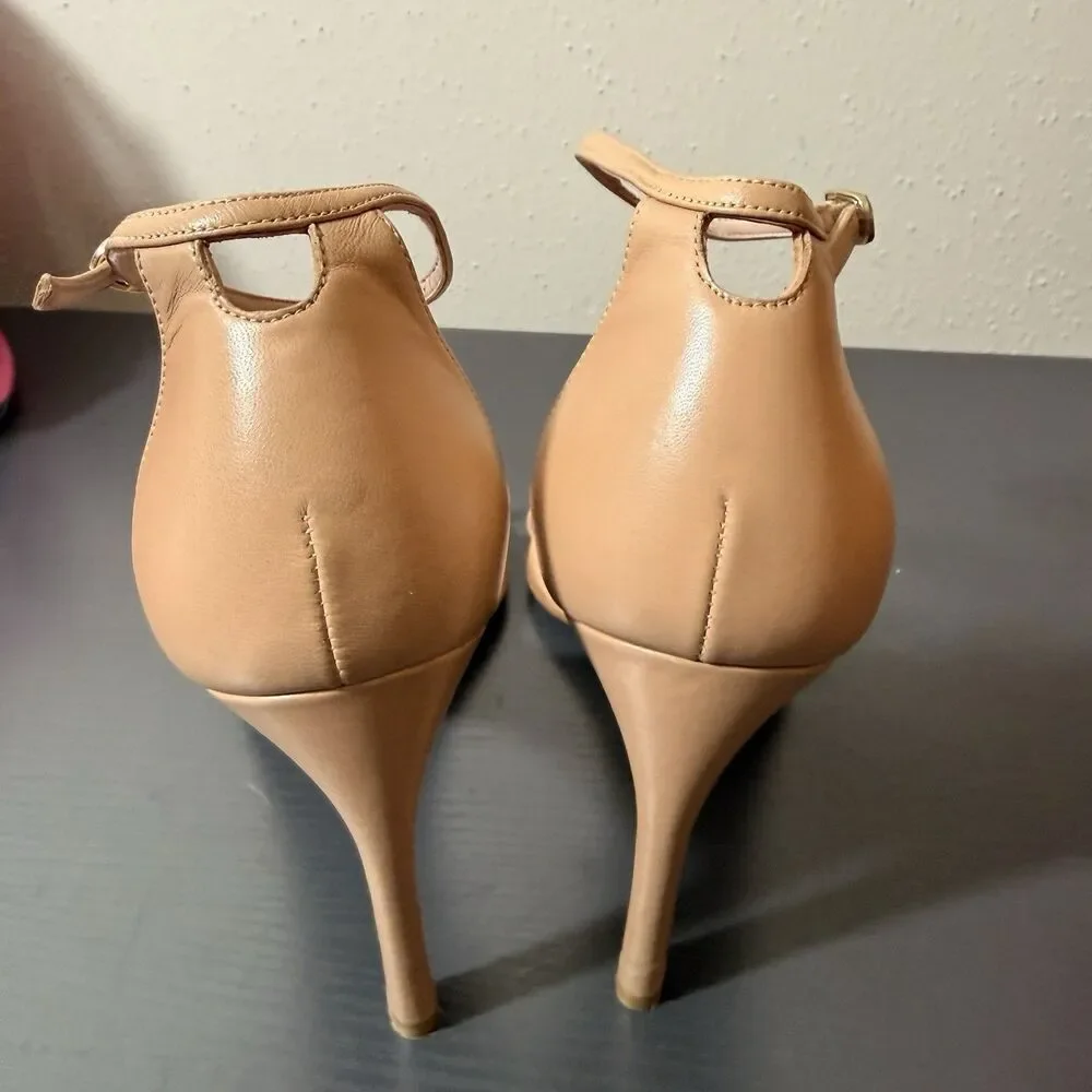 Stuart Weitzman Nudistsong Ankle-Strap Open-Toe Heels Sz 8